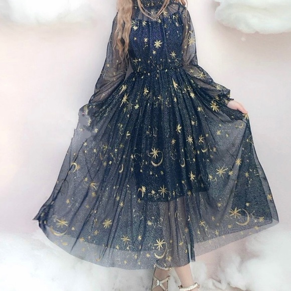Tomoyo Star Embroidery Aline Midi Dress 